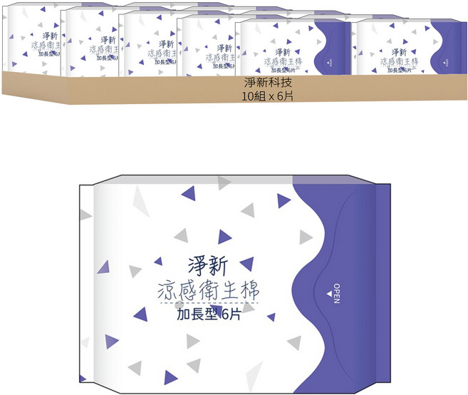 淨新科技 涼感透氣超薄夜用加長衛生棉 護翼型, 33cm, 6片, 10組