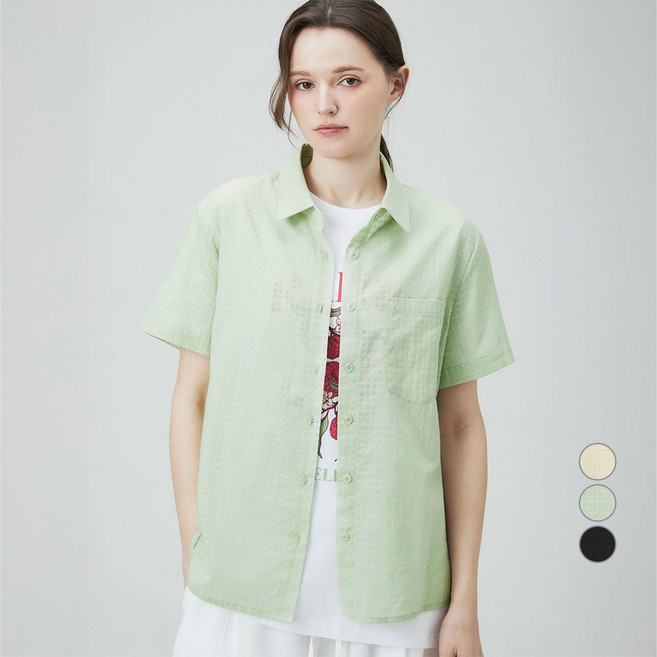 ELLEPARIS 여성용 코튼 체크 무늬 시어서커 릴렉스 핏 셔츠