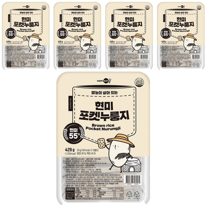 심플잇 현미포켓누룽지, 429g, 5개