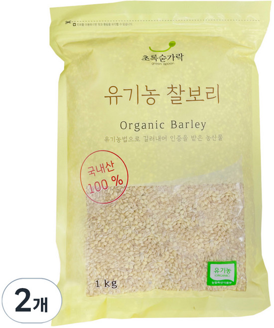 초록숟가락 유기농 찰보리쌀, 2개, 1kg