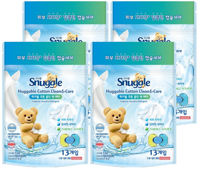 Snuggle 熊寶貝 Huggable 棉花潔淨護理經典香氛膠囊洗衣精, 4個, 13入