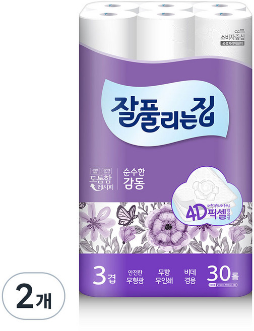 잘풀리는집 순수한 감동 3겹 롤화장지, 25m, 30개입, 2개