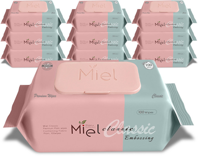 미엘 클래식 엠보싱 물티슈 캡형, 50g, 100개입, 10개