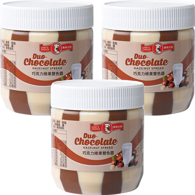 CHEF'S CHOICE 美味大師 巧克力風味榛果雙色醬, 350g, 3罐