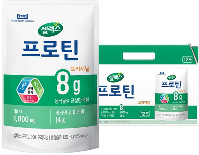 셀렉스 프로틴 파우치 음료 오리지널, 125ml, 12개