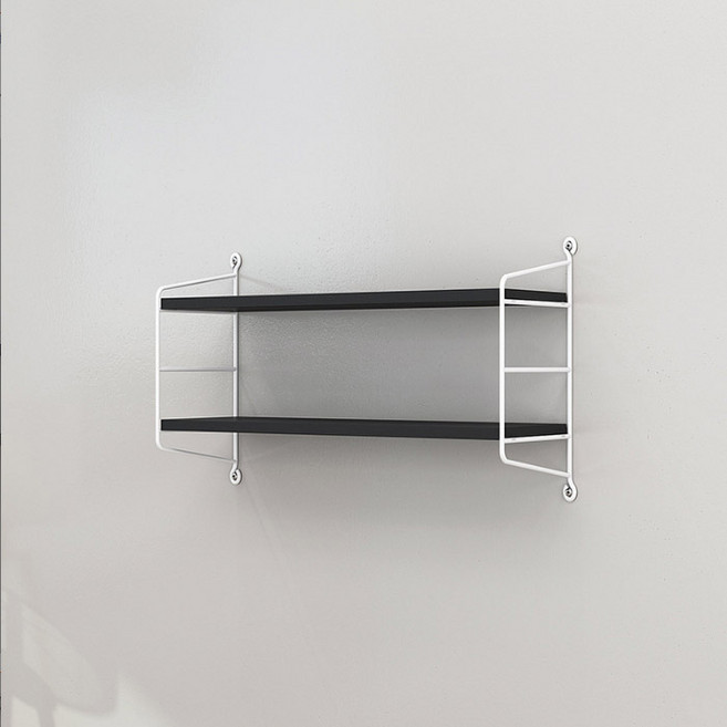 마켓플랜 비움 스틸 원목 벽걸이 선반, 블랙, 2단