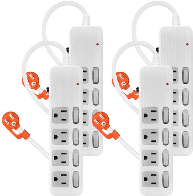 PowerSync 群加 4開4插防雷擊抗搖擺延長線 3孔 TPS344AN9018, 1.8m, 白色, 4條