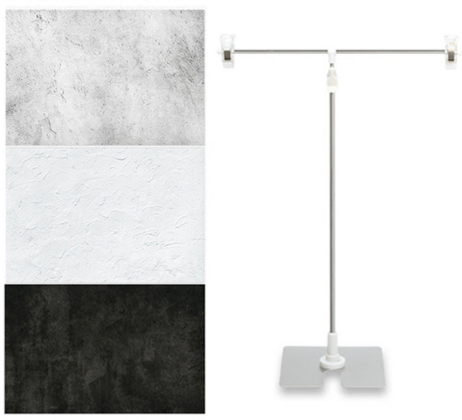 대한 소품 촬영 패턴 양면 배경지 3종 + T자 거치대 세트, 1세트, 시멘트(배경지)