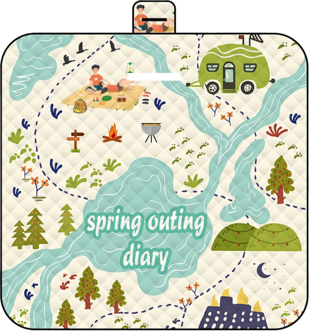 加厚加大可手提牛津布野餐墊, 自然之旅 多色, 1個