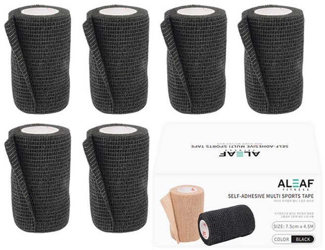 아리프 자가점착 다용도 스포츠 테이프 블랙, 6개