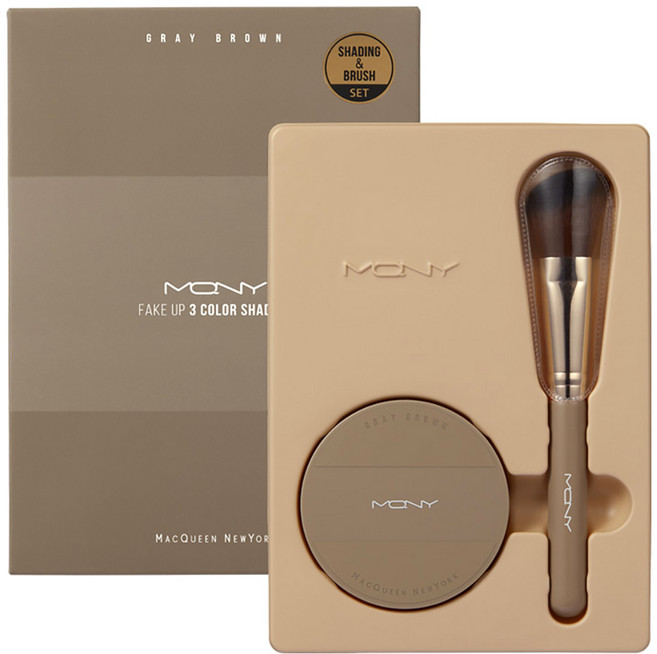 MACQUEEN NEWYORK FAKE UP 三色修容 9g + 修容刷組, 灰棕色(修容), 1個