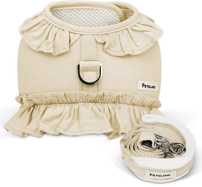 펫츠랜드 강아지 루나 프릴 하네스 + 리드줄 세트, 아이보리, 1세트