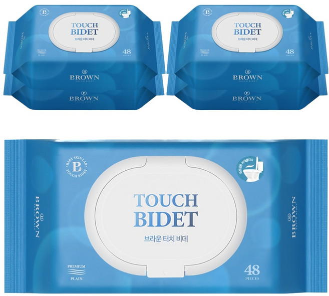 브라운 터치 비데 물티슈 물에 잘 녹는 화장실용 저자극 비데티슈 캡형, 55g, 48매, 5개
