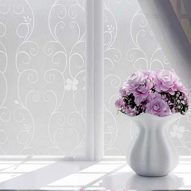 德利生活 玻璃貼 90 x 300cm 靜電吸附 隱私保護 DIY裝飾, 1入, 白花藤 白色 + 半透明色