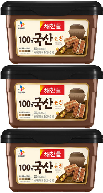 해찬들 100% 국산된장, 900g, 3개