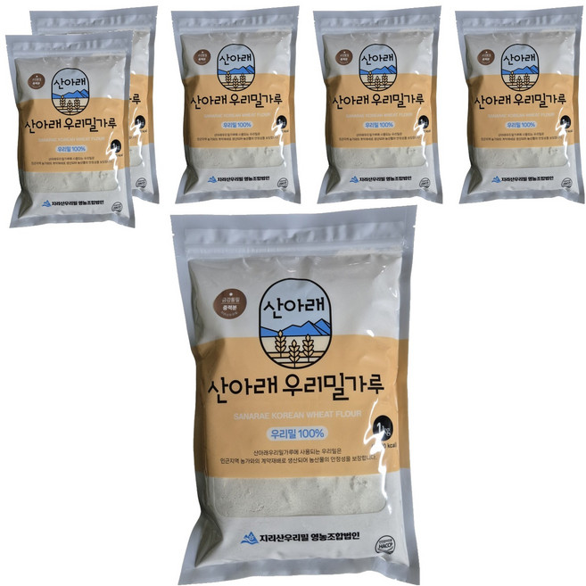 산아래 우리밀가루 금강통밀 중력분, 1kg, 6개