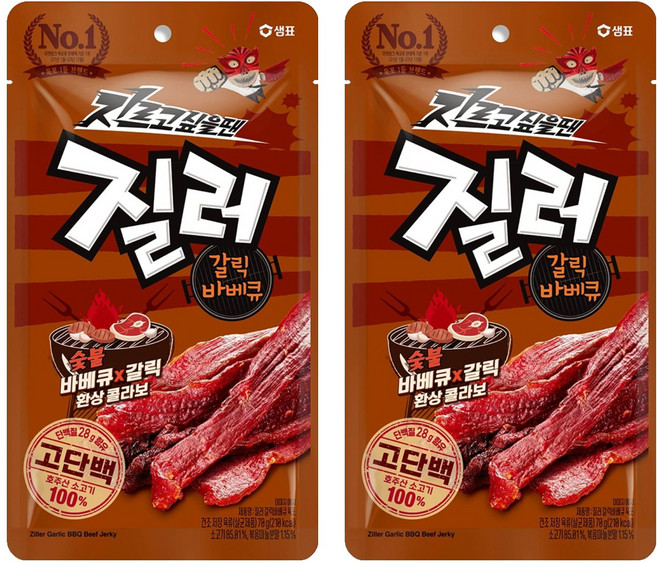 샘표 육포 질러 갈릭바베큐육포, 70g, 2개