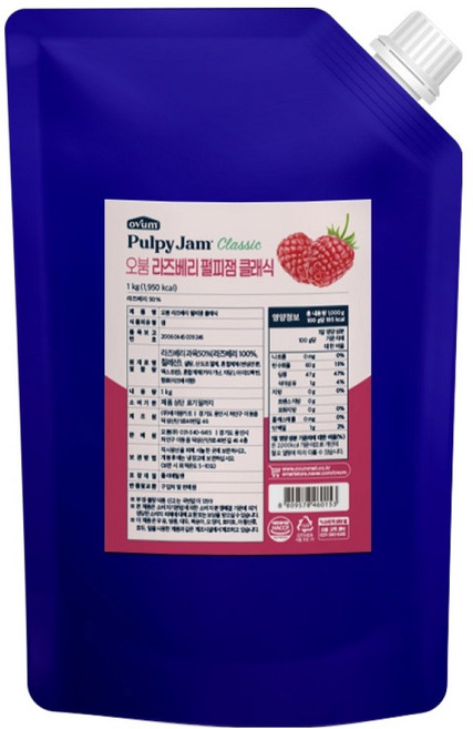 오붐 라즈베리 펄피잼 클래식, 1kg, 1개