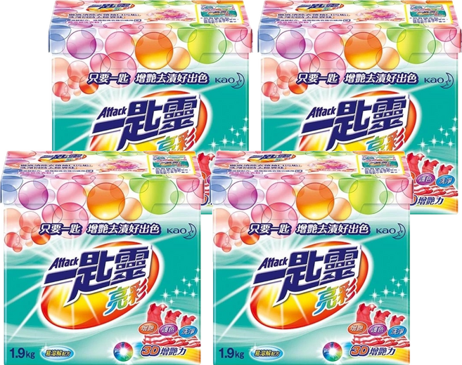 Attack 一匙靈 台灣公司貨 亮彩超濃縮洗衣粉, 1.9kg, 4盒