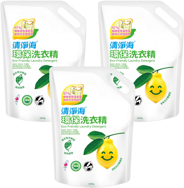 清淨海 環保洗衣精 補充包, 1.5kg, 3包