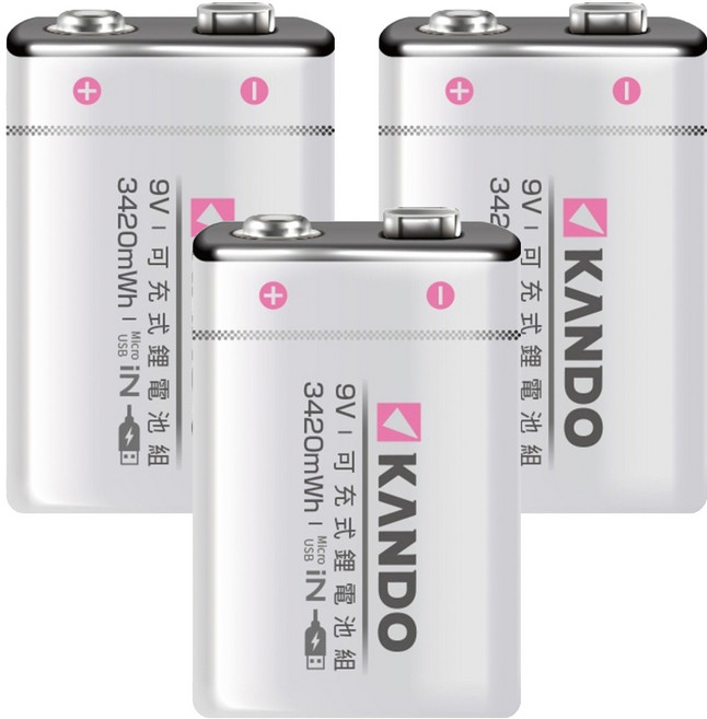 KANDO 感動 方型USB充電式鋰電池 UM-9V, 1入, 3個