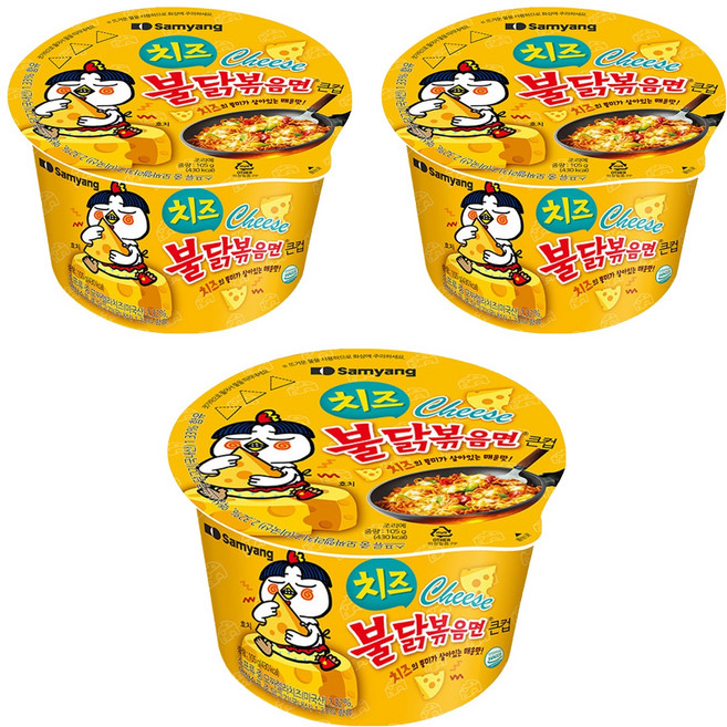 불닭볶음면 치즈 큰컵 105g, 3개
