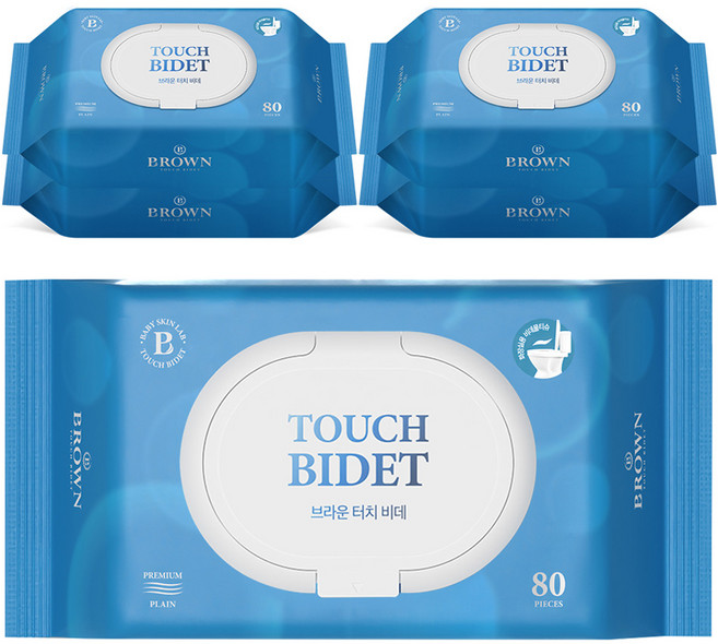 브라운 터치 비데 물티슈 물에 잘 녹는 화장실용 저자극 비데티슈 캡형, 55g, 80매, 5개