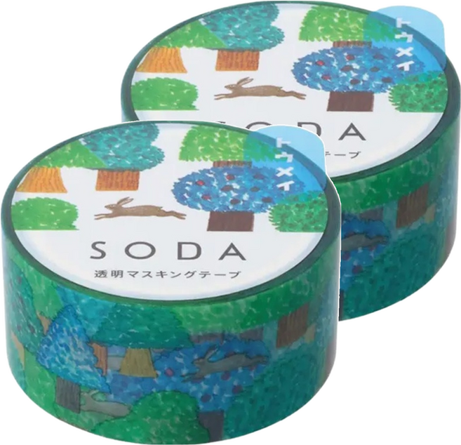 KING JIM HITOTOKI SODA 透明PET卷狀膠帶 20mm x 4m CNT20-016 東出桂奈設計款, 野兔, 2捲