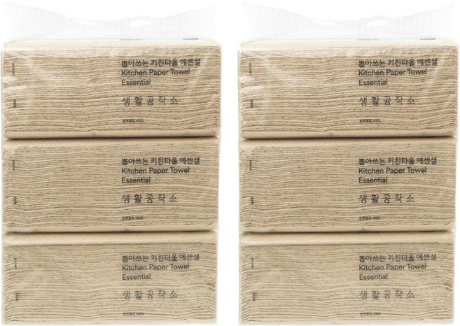 생활공작소 뽑아쓰는 에센셜 천연펄프 키친타올, 100매입, 6개