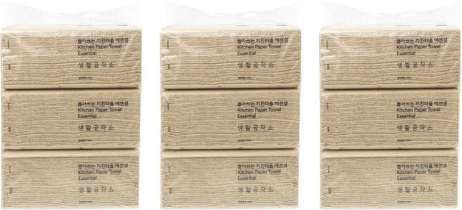생활공작소 뽑아쓰는 에센셜 천연펄프 키친타올, 100매입, 9개