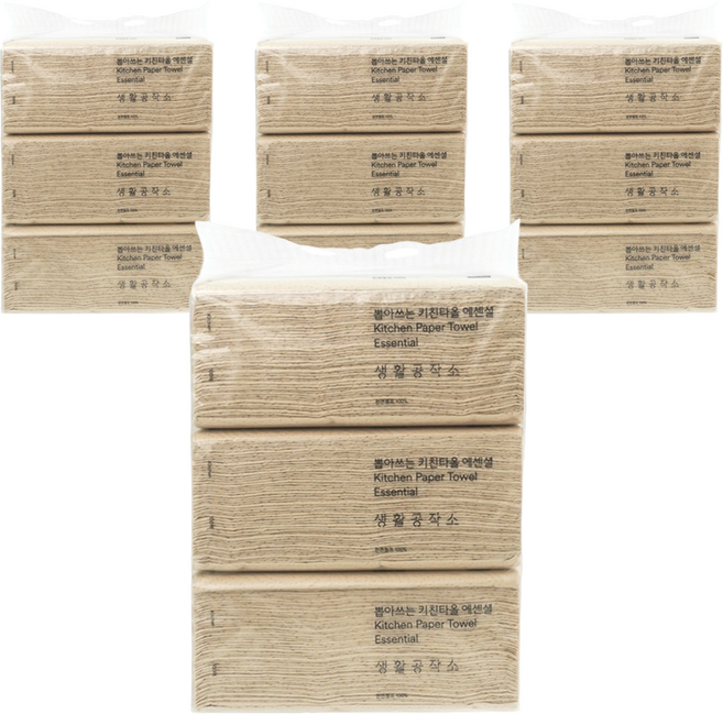 생활공작소 뽑아쓰는 에센셜 천연펄프 키친타올, 100매입, 12개