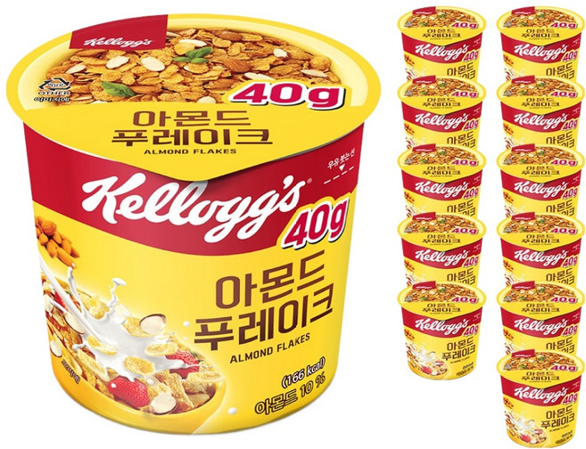 켈로그 아몬드 후레이크 컵 시리얼, 30g, 12개