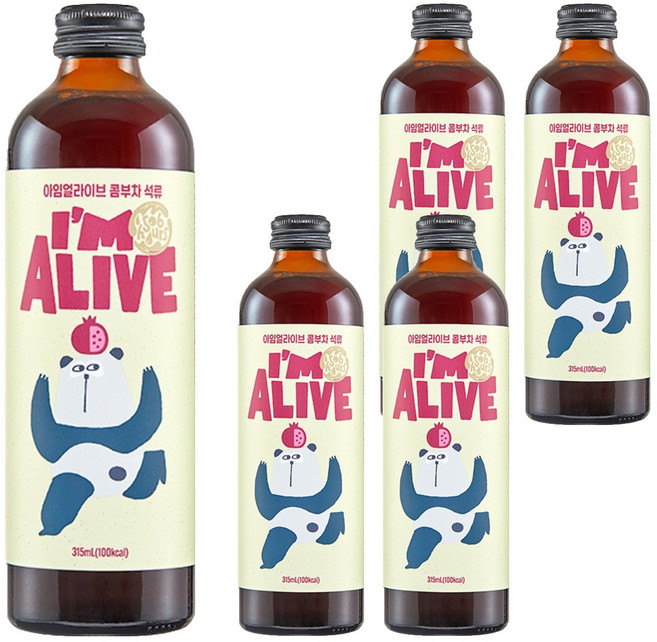 아임얼라이브콤부차 유리병 석류, 1개입, 5개, 315ml