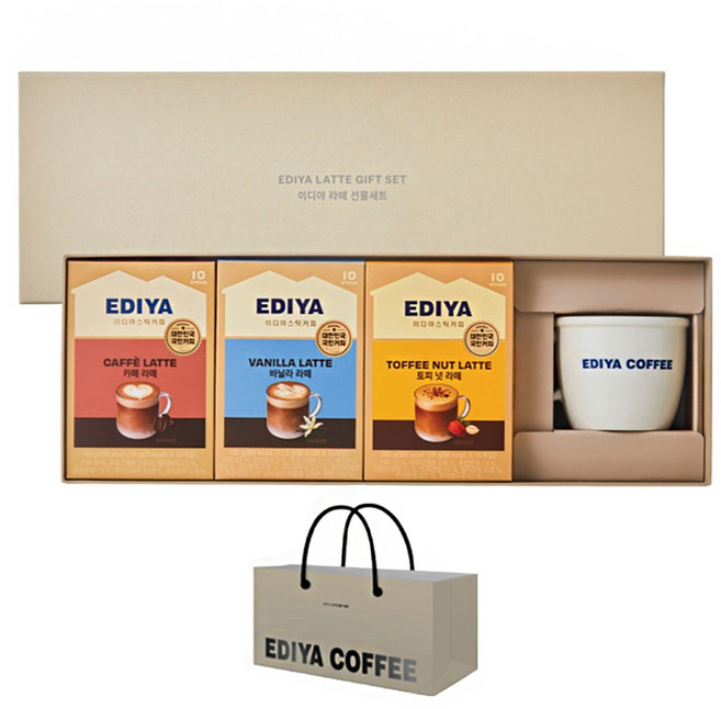 EDIYA COFFEE 拿鐵禮盒 + 提袋, 1套, 拿鐵3種 + 馬克杯 + 提袋