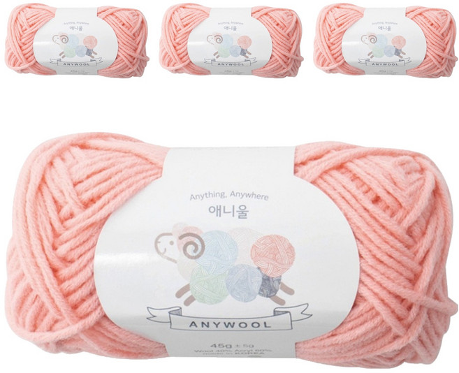 yarna 애니울 뜨개실, 218피치핑크, 4개