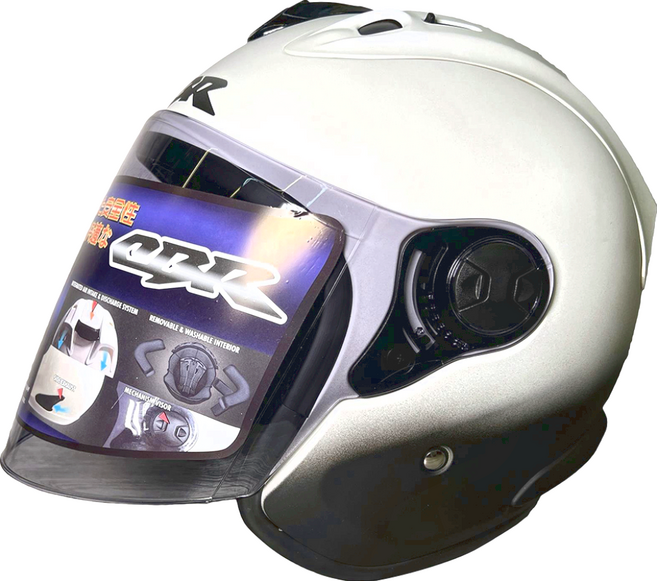 Cbr 普通型露臉式機車防護頭盔 含一層護目鏡 R3-A6, 黑白色