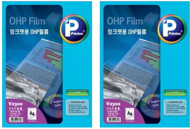 프린텍 잉크젯 프린터용 OHP 필름지 V2300 50p, A4, 2개