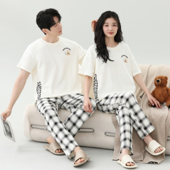 세컨핑크 커플용 스위트반팔 긴바지 잠옷 상하 세트