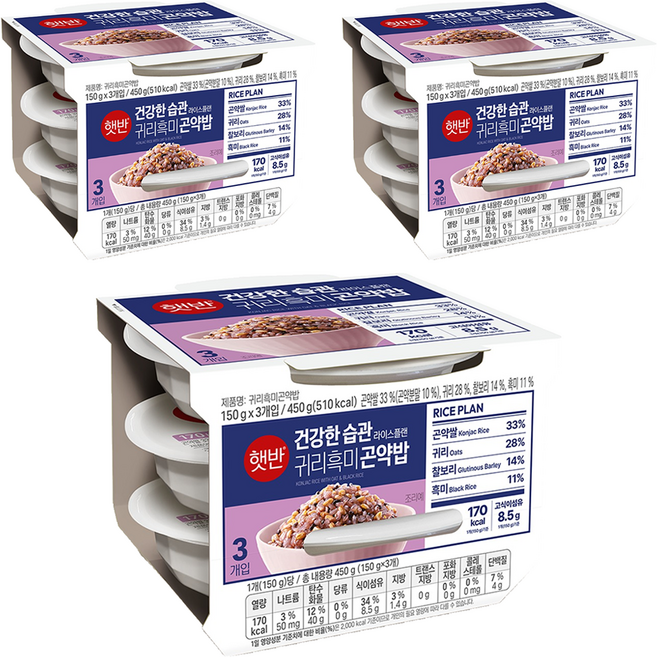 CJ Hetbahn 即食燕麥黑米蒟蒻飯, 9入, 150g