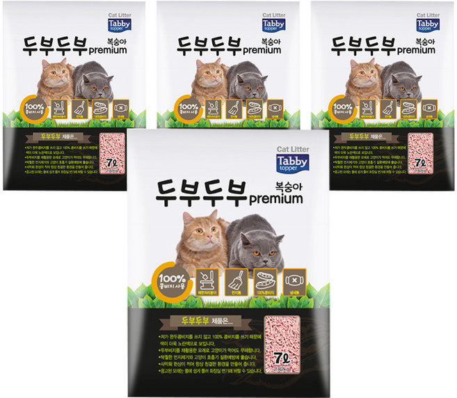 테비토퍼 응고형 두부두부 프리미엄 고양이 모래, 7L, 4개, 복숭아