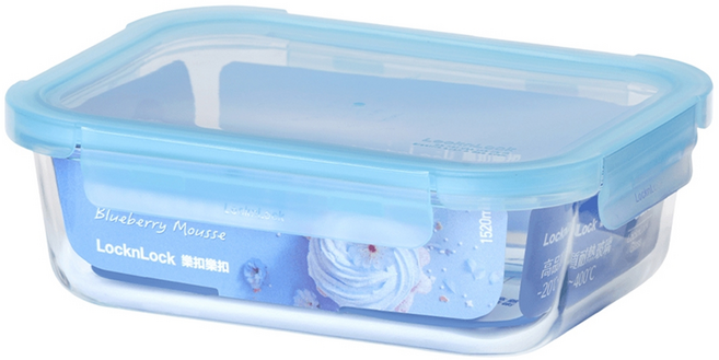LocknLock 樂扣樂扣 藍莓慕斯耐熱玻璃保鮮盒 長方形, 容器 + 蓋子, 1組