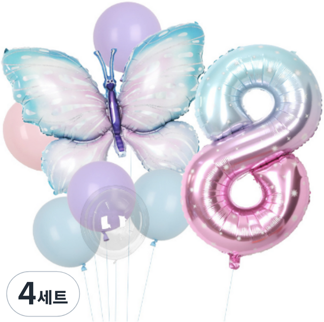 타이탄 숫자 나이 파티 풍선, 버터플라이 세트 8, 4세트
