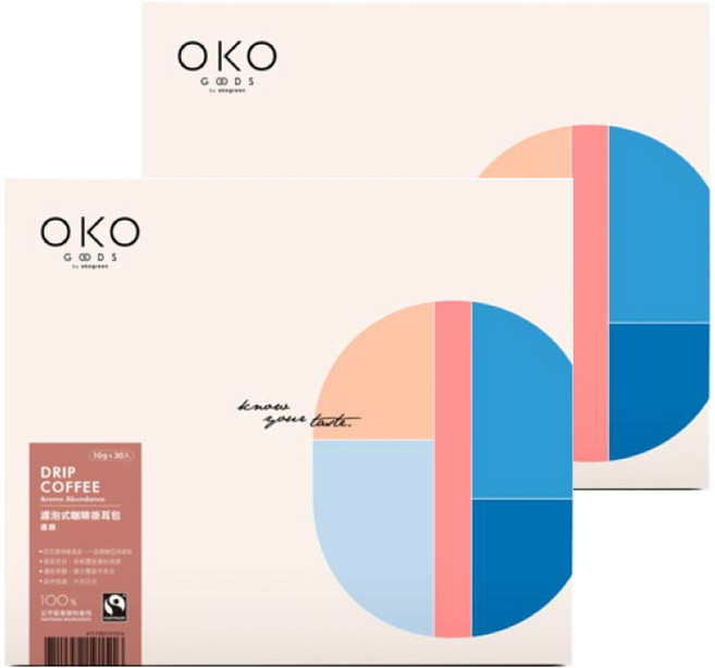 OKO 生態綠 濾泡式咖啡掛耳包 濃醇 10g 國際公平貿易認證, 30包, 2盒