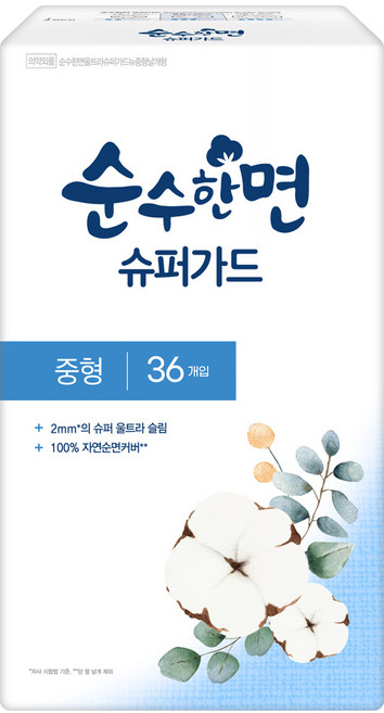 순수한면 울트라 슈퍼가드 뉴 생리대 날개형, 중형, 36개입, 1개