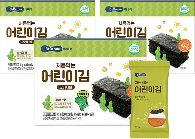 베베쿡 처음 먹는 어린이김, 15g, 3개, 오리지널 - 쿠팡