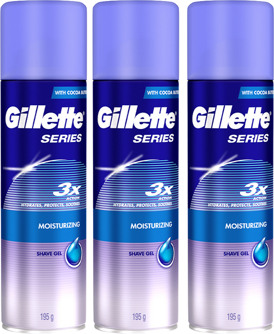 질레트 정품 시리즈 모이스춰라이징 쉐이빙젤, 195g, 3개