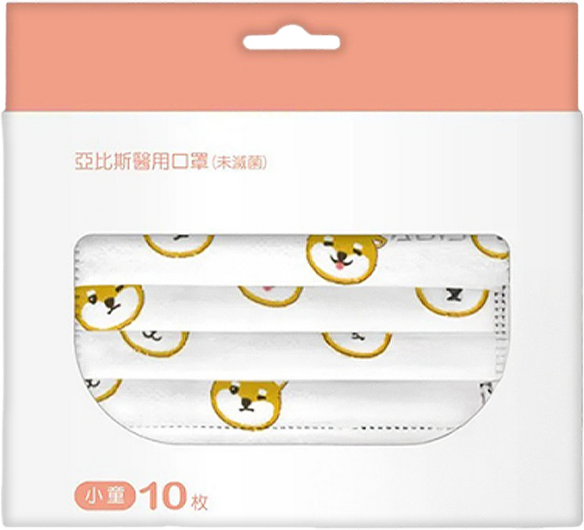 ABIS 小童平面醫用口罩 12.5 x 8cm, 柴犬表情貼, 10片, 1盒