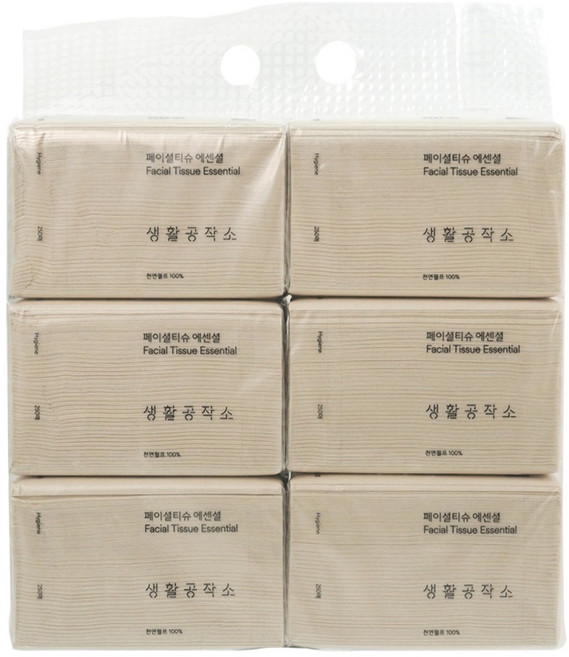 생활공작소 에센셜 천연펄프 페이셜티슈 2겹, 250매입, 6개