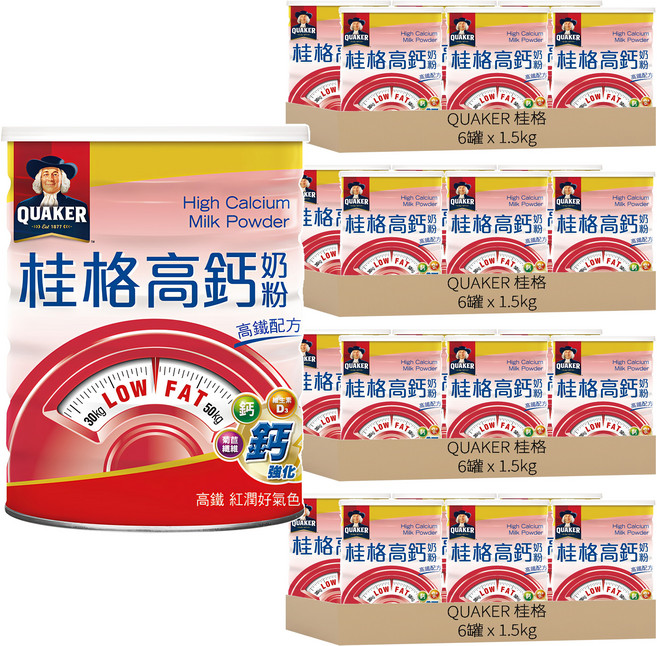 QUAKER 桂格 高鈣奶粉高鐵配方, 1.5kg, 24罐