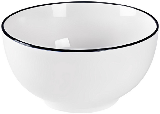 Homely Zakka 北歐創意簡約黑邊陶瓷餐具 大圓麵碗 20.5cm, 白色 + 黑色, 1個